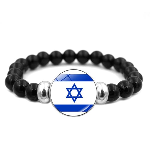 Armbänder mit Israel-Flagge – Persönlichkeit, Nationalflagge, Perlen-Charm-Armband für Männer und Frauen, kreative schwarze Stretch-Perlen, Schnapparmband, Paar, Schmuck, Geschenk, wie abgebil von JEDTAKCT