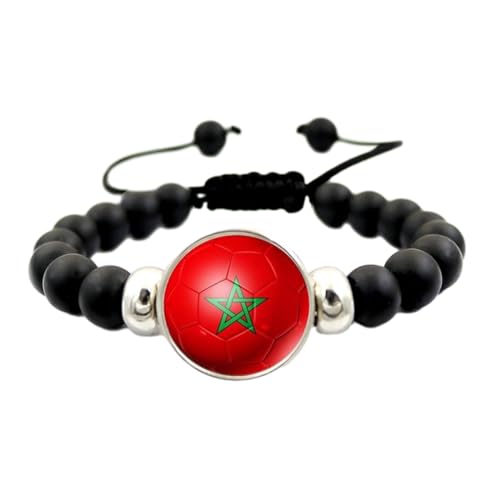 Armband Mit Marokkanischer Nationalflagge Für Männer Und Frauen – Schwarzer Perlenanhänger, Edelsteinschnüre, Verstellbares Geflochtenes Seilarmband, Handgefertigter Hip-Hop-Persönlichkeitssch von JEDTAKCT