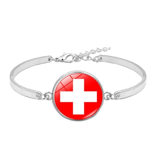 Armband Mit Schweizer Nationalflagge Für Männer Und Frauen – Zeit-Edelstein-Handgelenkarmband, Personalisierbar, Verstellbarer Armreif, Patriotischer Schmuck, Geschenkzubehör, Wie Abgebildet, Ei von JEDTAKCT