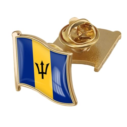 Barbados-Flagge-Brosche – Vintage-Ethnische Kristall-Emaille-Knöpfe, Pins, Neuheit, Patriotischer Schmuck, Charm, Hip-Hop, Geometrisches Ansteckabzeichen, Schickes Zubehör, 19 X 18 Mm, Wie Abgebi von JEDTAKCT