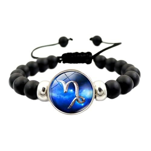 Blaues Sternzeichen-Zeit-Edelstein-Paar-Armband – Schwarze Perlen, Verstellbares Kordelzug-Armband, Modischer, Trendiger Sternbild-Schmuck, Geschenk Für Männer Und Frauen, Länge, 17 Cm + 5 Cm von JEDTAKCT