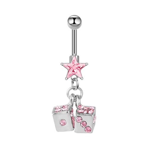 Damen-Piercing-Bauchnabelschmuck – Trendiges Fünfeckiges Stern-Quadrat-Zirkon-Inlay-Design, Bauchnabelringe Für Frauen, Geschenk, Kreative Kristall-Bauchnabelringe, Körperpiercing-Schmuck, Rosa von JEDTAKCT