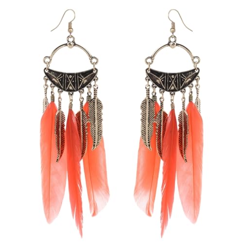 Federblatt-Anhänger-Ohrringe Für Frauen – Baumelnde Lange Ohrringe, Hohl, Rund, Böhmischer Tropfenohrring, Handgefertigt, Vintage-Ohrhaken Im Ethnischen Stil, Anhänger-Schmuck, Orange, 12 X 2,5 Cm von JEDTAKCT