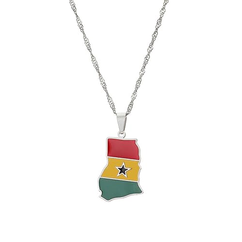 Ghana-Karte-Anhänger-Halsketten – Charm, Geometrisch, Tropfendes Öl, Ethnischer Stil, Karten-Pullover-Kette, Halsketten, Patriotische Karte, Hip-Hop-Schmuck, Für Damen Und Herren, Party-Geschen von JEDTAKCT