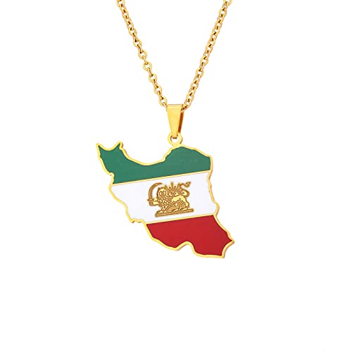 Iran-Anhänger-Halskette – Ethnischer Charme, Land-Patriotische Karte-Halskette, Für Männer Und Frauen, Hip-Hop-Karten-Anhänger-Schmuck, Anzug Für Jubiläums-Party-Geschenk, Gelb, 60 Cm von JEDTAKCT