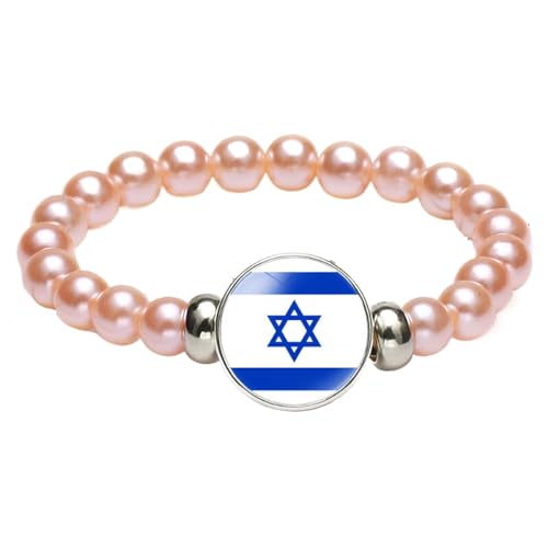 Israel-Flagge-Armbänder – Persönlichkeit, Nationalflagge, Perlen-Charm-Armband Für Männer Und Frauen, Kreative Rosa Stretch-Perlen, Schnapparmband, Paar, Schmuck, Geschenk, Wie Abgebildet, Ela von JEDTAKCT