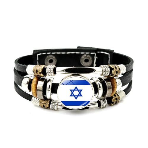 Israel-Flagge-Armband – modischer mehrschichtiger Leder-Armreif mit geflochtenen Perlen und Druckknöpfen, handgefertigte Israel-Flagge-Symbol-Armbänder für Männer und Frauen, wie abgebildet, 1 von JEDTAKCT