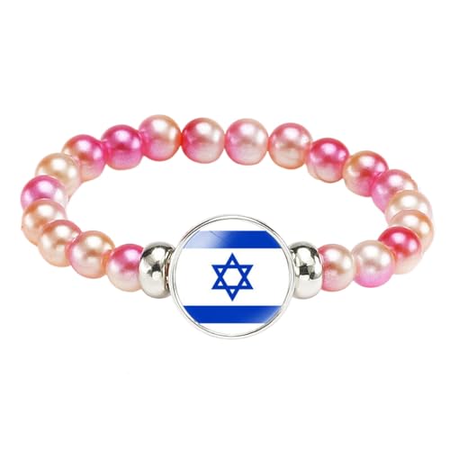 Israel-Flaggen-Armband – Handgefertigte Elastische Schnur, Rosa Perlen, Patriot-Armband, Modische Bemalte Muster, Nationalflaggen-Armband Für Damen, Herren, Paare, Schmuck, Geschenk, Wie Abgebild von JEDTAKCT