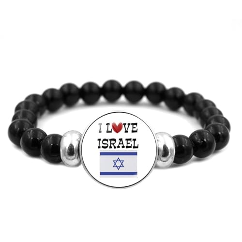 Israel-Flaggen-Armband – handgefertigte elastische Schnur mit schwarzen Perlen, Patriot-Armband, modisch bemalte Muster, Nationalflaggen-Armband für Damen und Herren, Paar, Schmuck, Geschenk, wie von JEDTAKCT