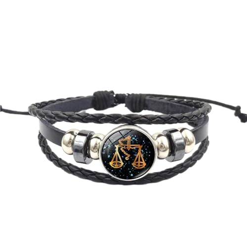 JEDTAKCT 12 Leuchtende Sternzeichen-Armbänder – Vintage-Armband Aus Mehrschichtigem Handgewebtem Leder Mit Perlen, Konstellationen, Modische Armbänder, Paarschmuck Für Männer Und Frauen, 17 Cm + 5 Cm von JEDTAKCT