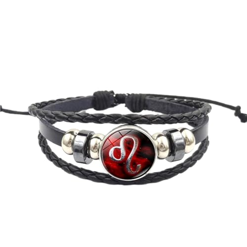 JEDTAKCT 12 Leuchtende Sternzeichen-Armbänder – Vintage Punk Herren Damen Sternbild Handgefertigtes Perlenarmband Mehrschichtiges Geflochtenes Leder Charm-Armband Armband Armreif, 18 Cm + 5 Cm von JEDTAKCT