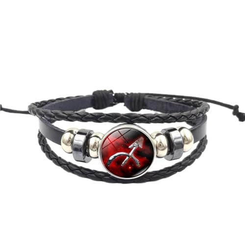 JEDTAKCT 12 Leuchtende Sternzeichen-Armbänder – Vintage Punk Herren Damen Sternbild Handgefertigtes Perlenarmband Mehrschichtiges Geflochtenes Leder Charm-Armband Armband Armreif, 18 Cm + 5 Cm von JEDTAKCT