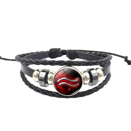 JEDTAKCT 12 Leuchtende Sternzeichen-Armbänder – Vintage Punk Herren Damen Sternbild Handgefertigtes Perlenarmband Mehrschichtiges Geflochtenes Leder-Charm-Armband Armband Armreif, 18 Cm + 5 Cm von JEDTAKCT