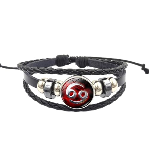 JEDTAKCT 12 Leuchtende Sternzeichen-Armbänder – Vintage-Punk-Herren- Und Damen-Konstellation, Handgefertigtes Perlenarmband, Mehrschichtiges Geflochtenes Leder-Charm-Armband, Armreif, 18 Cm + 5 Cm von JEDTAKCT