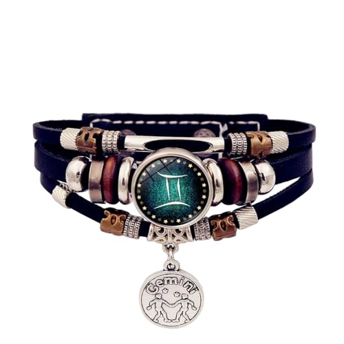 JEDTAKCT 12 Sternzeichen-Anhänger-Armbänder – Leuchtendes Sternbild-Charm-Armband, Handgefertigter Mehrschichtiger Perlen-Lederschmuck, Geschenke Für Männer Und Frauen, Geburtstag, 17 Cm + 5 Cm von JEDTAKCT