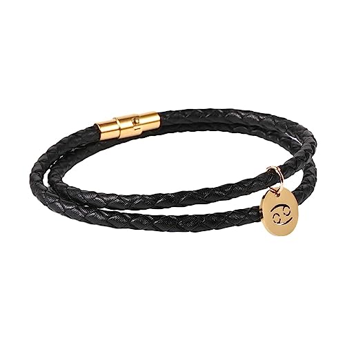 JEDTAKCT 12 Sternzeichen-Armbänder – Damen Herren, Lederarmband, Gelbe Armbänder, 12 Sternbilder, Sternzeichen-Anhänger, Paare, Armbänder, Geschenke Für Frauen, Mädchen, Strandurlaub, Krebs, 19 Cm von JEDTAKCT