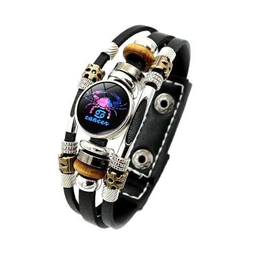 JEDTAKCT 12 Sternzeichen-Armbänder – Leuchtendes Zwölf Sternbilder-Zeit-Edelstein-Armband Für Männer Und Frauen, Trendiger Mehrschichtiger Perlenarmband-Schmuck Im Punk-Stil, 17 Cm + 5 Cm von JEDTAKCT