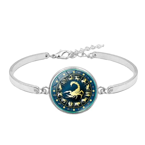 JEDTAKCT 12 Sternzeichen-Armbänder – Zwölf Sternbilder, Zeit-Edelstein-Armband, Verstellbarer Kettenarmreif, Handgefertigter Vintage-Schmuck, Geschenk Für Männer Und Frauen, Geburtstag, 天蝎座, 17 Cm + von JEDTAKCT