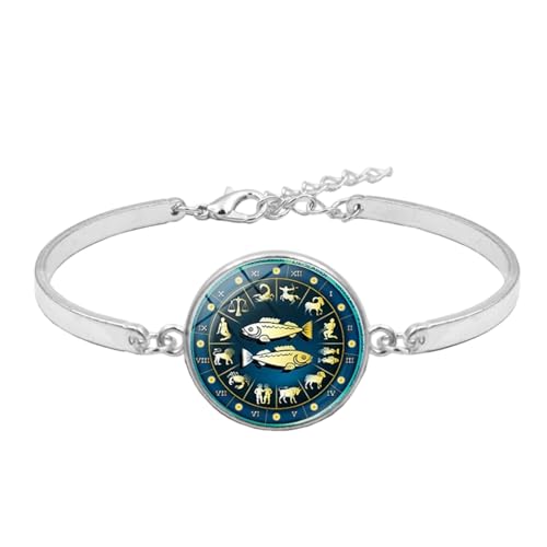 JEDTAKCT 12 Sternzeichen-Armbänder – Zwölf Sternbilder, Zeit-Edelstein-Armband, Verstellbarer Kettenarmreif, Handgefertigter Vintage-Schmuck, Geschenk Für Männer Und Frauen, Geburtstag, 双鱼座, 17 Cm + von JEDTAKCT