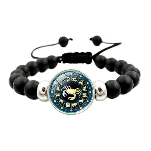 JEDTAKCT 12 Sternzeichen-Zeit-Edelstein-Paar-Armband – Schwarze Perlen, Verstellbares Kordelzug-Armband, Vintage-Hip-Hop-Sternbild-Schmuck, Geschenk Für Männer Und Frauen, Größe: 17 Cm + 5 Cm von JEDTAKCT