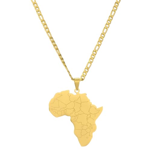 JEDTAKCT Afrika-Karte-Anhänger-Halsketten – Charme-Ethno-Stil-Karten-Pullover-Ketten-Halsketten, Patriotische Karte-Hip-Hop-Schmuck, Für Frauen-Männer-Party-Geschenk, Gelb, 45 Cm von JEDTAKCT