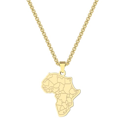 JEDTAKCT Afrika Karte Halskette Karte Anhänger, Umriss Anhänger Halsketten Schmuck, Modische Charm Halskette Anhänger Zubehör, Schmuck Geschenke,Gelb,60Cm von JEDTAKCT