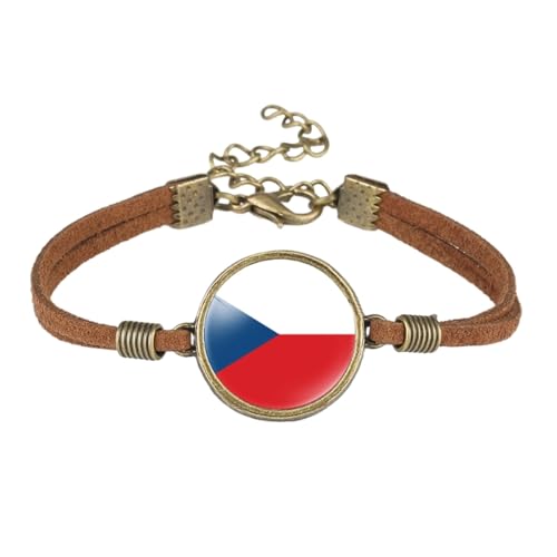 JEDTAKCT Armband Mit Flagge Der Tschechischen Republik Für Damen – Zeit-Edelstein-Samtseil-Armband, Verstellbares Armband, Vintage-Punk-Patriotischer Schmuck, Geschenke, Braun, Einheitsgröße von JEDTAKCT