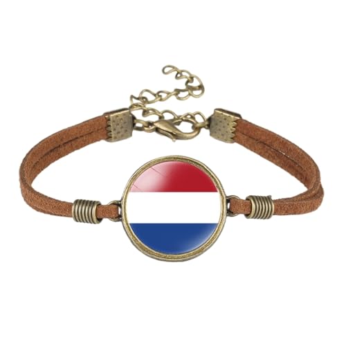 JEDTAKCT Armband Mit Niederländischer Nationalflagge – Zeit-Edelstein-Armband Aus Samtseil, Verstellbares Armband, Damen-Vintage-Patriotischer Schmuck, Geschenke, Accessoires, Braun, Einheitsgröße von JEDTAKCT