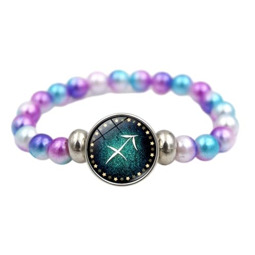 JEDTAKCT Armreif Mit 12 Tierkreiszeichen – Galaxie-Stern-Armband Mit Zwölf Sternbildern, Handgefertigtes Buntes Perlenarmband, Schmuck, Geschenk Für Männer Und Frauen, Paare, Größe: 17 Cm + 5 Cm von JEDTAKCT