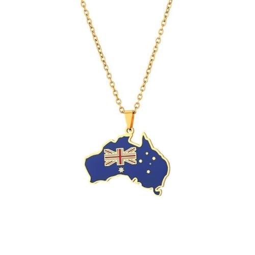 JEDTAKCT Australien-Karte-Halskette, Emaille-Flaggen-Anhänger-Halskette, Einfache Und Modische Schlüsselbeinkette, Choker-Pullover-Kette, Modeartikel Für Männer Und Frauen, Gelb, 55 Cm von JEDTAKCT