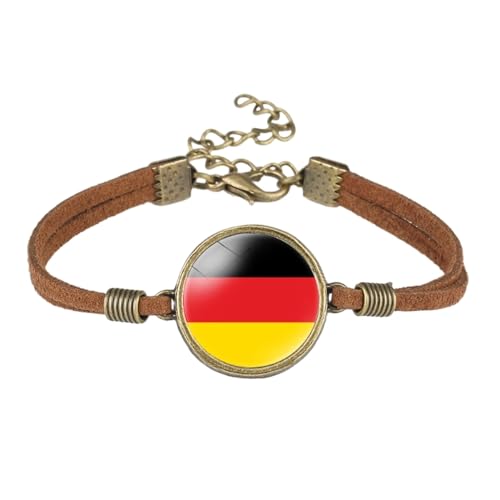 JEDTAKCT Deutschland-Flagge-Armband Für Herren Und Damen – Zeit-Edelstein-Samtseil-Armband, Verstellbares Armband, Vintage-Patriotischer Schmuck, Geschenke, Accessoires, Braun, Einheitsgröße von JEDTAKCT