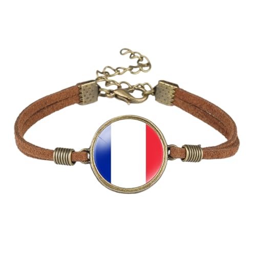 JEDTAKCT Frankreich-Flagge-Armband Für Damen – Zeit-Edelstein-Samtseil-Armband, Verstellbares Armband, Einfacher Vintage-Patriotischer Schmuck, Geschenke, Accessoires, Braun, Einheitsgröße von JEDTAKCT