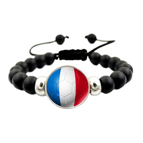 JEDTAKCT Frankreich-Flagge-Perlenarmband – Länderflagge-Perlenarmband, Länderstolz-Armband, Handgelenkbandage, Kartenflagge, Elastisches Armband, Schmuck Für Freunde, Geschenk, Schwarz, Einheitsgröße von JEDTAKCT