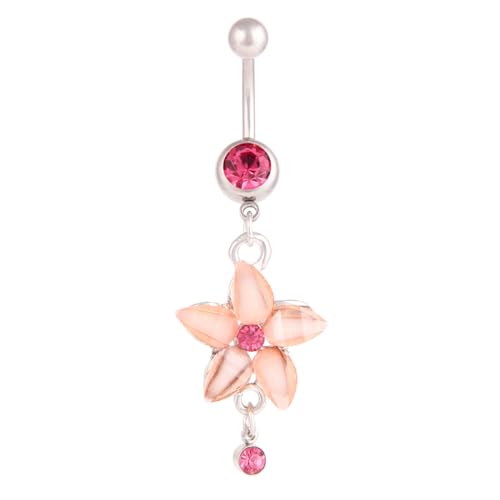 JEDTAKCT Hängendes Bauchnabelpiercing Für Frauen – Farblich Passendes Blumen-Zirkon-Inlay-Piercing Für Bauchnabel Und Nägel, Sexy Accessoires, Y2K-Körperschmuck, Rosa, Wie Abgebildet von JEDTAKCT