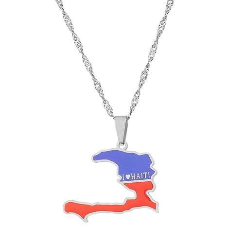 JEDTAKCT Haiti-Karten-Anhänger-Halskette – Ethnischer Stil, Geometrische Tropfende Ölkarte, Schlüsselbeinkette Für Männer Und Frauen, Paar, Patriotische Flagge, Hip-Hop-Charm-Schmuck Für Unisex-Gesch von JEDTAKCT