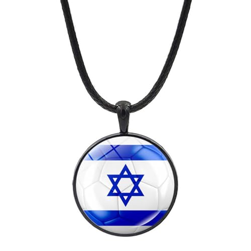 JEDTAKCT Israel-Flagge-Anhänger und Halskette – trendiger Glas-Cabochon-Fußball-Druck, Persönlichkeitsdesign-Anhängerkette für Damen und Herren, mit Verlängerungskette, Hip-Hop-Charm-Karte, Schmuckzu von JEDTAKCT