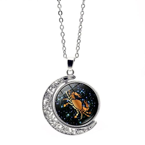 JEDTAKCT Krebs 12 Sternbild Halskette Sternzeichen - Rotierende Mond Anhänger Halskette Pullover Kette Für Frauen, Kreuz Kette Horoskop Münzscheibe Charm Schmuck,Krebs,45+5Cm von JEDTAKCT