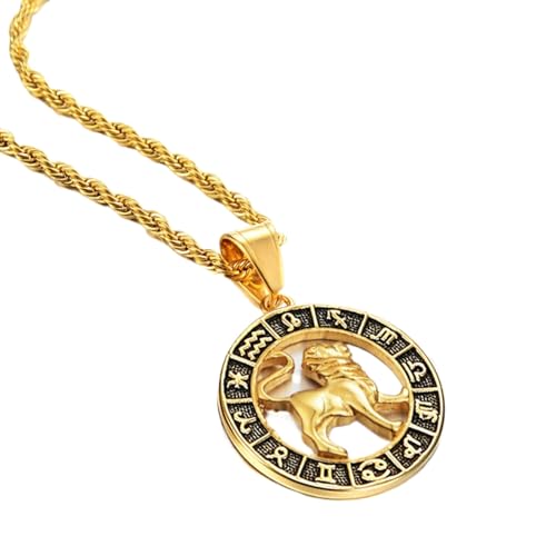 JEDTAKCT Leo 12 Sternbilder Anhänger Halsketten Für Männer Und Frauen - Hohlscheibe Sternzeichen Vintage Seilkette Sternzeichen Schmuck, Horoskop Himmlischer Astrologie Schmuck, Leo, 45 Cm von JEDTAKCT