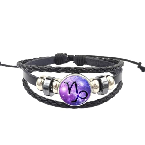 JEDTAKCT Leuchtendes Lederarmband Mit 12 Sternzeichen – Mehrschichtiges Vintage-Punk-Perlenarmband, Trendiges Armband, Armreif, Schmuck, Geschenke Für Männer Und Frauen, Länge: 17 Cm + 5 Cm von JEDTAKCT