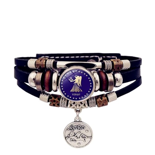 JEDTAKCT Leuchtendes Sternzeichen-Anhänger-Armband – Vintage-Punk-Handgefertigtes Mehrschichtiges Lederarmband, Paarschmuck, Personalisierte Armbänder Für Männer Und Frauen, Accessoires, 17 Cm + 5 Cm von JEDTAKCT