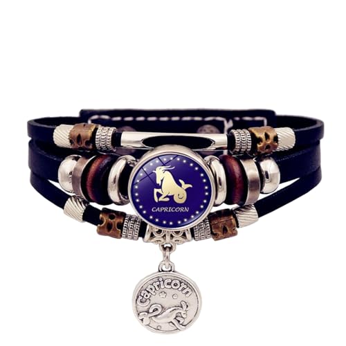 JEDTAKCT Leuchtendes Sternzeichen-Anhänger-Armband – Vintage Punk Handgefertigtes Mehrschichtiges Lederarmband Paarschmuck, Personalisierte Armbänder Für Männer Und Frauen, Accessoires, 17 Cm + 5 Cm von JEDTAKCT