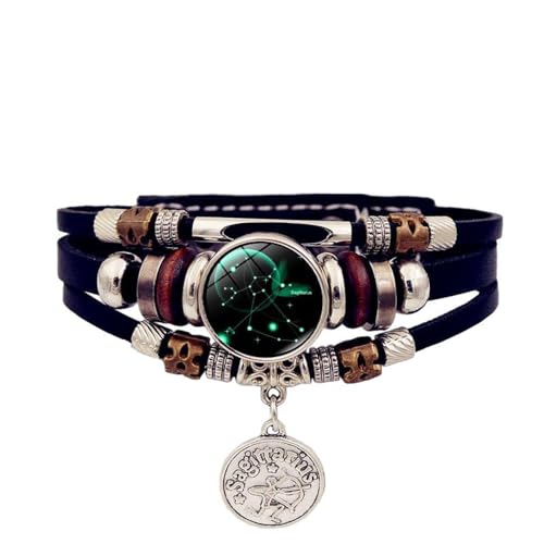 JEDTAKCT Leuchtendes Sternzeichen-Armband – Zeitjuwel, Handgefertigtes Mehrschichtiges Lederarmband Mit Perlen Im Vintage-Stil, Personalisierte Armbänder Für Männer Und Frauen, Schmuckzubehör, Größe: von JEDTAKCT