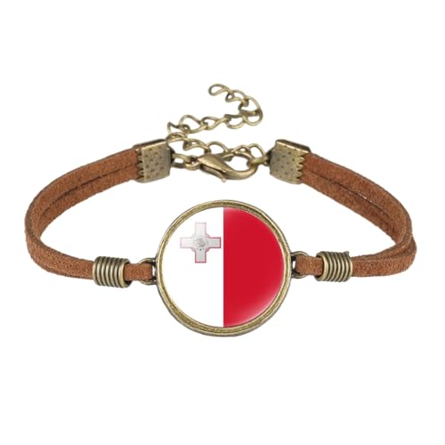 JEDTAKCT Malta-Nationalflaggen-Armband Für Damen – Zeit-Edelstein-Samtseil-Armband, Verstellbares Armband, Patriotischer Vintage-Schmuck, Geschenke, Accessoires, Braun, Einheitsgröße von JEDTAKCT