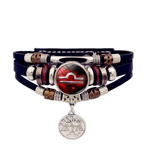 JEDTAKCT Rotes Sternbild-Leuchtarmband – Vintage-Handgefertigtes Mehrschichtiges Perlen-Lederarmband, Schmuck, Modische Anhänger-Armbänder Für Männer Und Frauen, 17 Cm + 5 Cm von JEDTAKCT