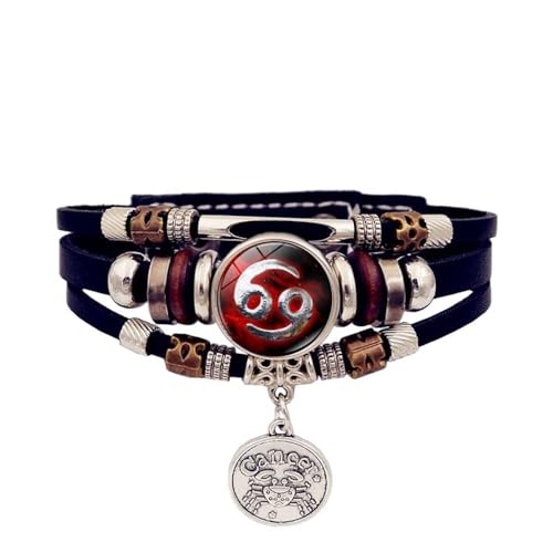 JEDTAKCT Rotes Sternzeichen-Sternbild-Leuchtarmband – Vintage-Handgefertigtes Mehrschichtiges Perlen-Lederarmband, Schmuck, Modische Anhänger-Armbänder Für Männer Und Frauen, 17 Cm + 5 Cm von JEDTAKCT