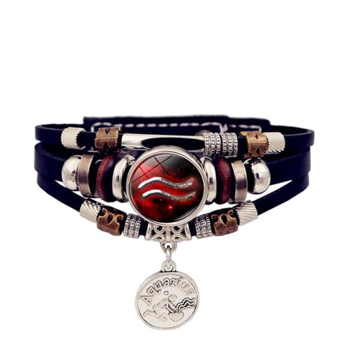 JEDTAKCT Rotes Sternzeichen-Sternbild-Leuchtarmband – Vintage-Handgefertigtes Mehrschichtiges Perlen-Lederarmband, Schmuck, Modische Anhänger-Armbänder Für Männer Und Frauen, Länge, 17 Cm + 5 Cm von JEDTAKCT