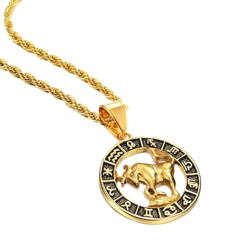 JEDTAKCT Stier 12 Sternbilder Anhänger Halsketten Für Männer Frauen - Hohle Scheibe Sternzeichen Vintage Seilkette Sternzeichen Schmuck, Horoskop Himmlischer Astrologie Schmuck, Stier, 45 Cm von JEDTAKCT