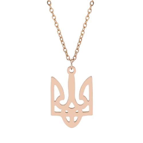 JEDTAKCT Ukrainische Nationalemblem-Halskette, Geometrischer Personalisierter Minimalistischer Anhängerschmuck, Hohlgeschnitzte Design-Charm-Halskette, Rosa, 50 Cm von JEDTAKCT