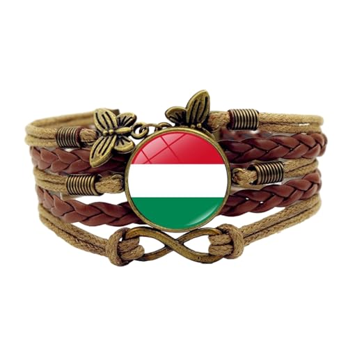 JEDTAKCT Ungarn Mehrschichtiges Lederarmband – Nationalflaggen-Zeit-Edelstein-Armband Für Frauen, Vintage-Punk-Schmetterlingssymbol, Geflochtenes Armband, Patriotischer Schmuck, Braun, Einheitsgröße von JEDTAKCT