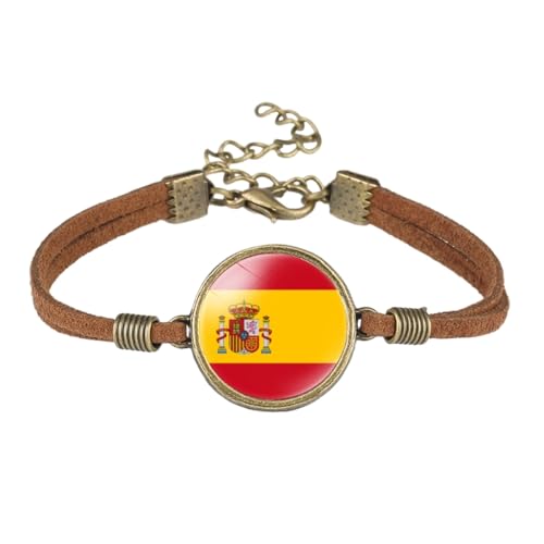 JEDTAKCT Zeitstein-Armband Mit Spanischer Flagge – Vintage-Punk-Armband Aus Samtseil, Verstellbares Armband, Modisch, Schlicht, Patriotischer Schmuck, Geschenke, Accessoires, Braun, Einheitsgröße von JEDTAKCT